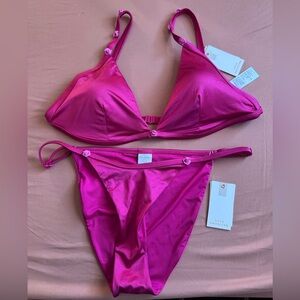 Good American Pink Satin Bikini Set // Bottoms Size Large // Top XL
